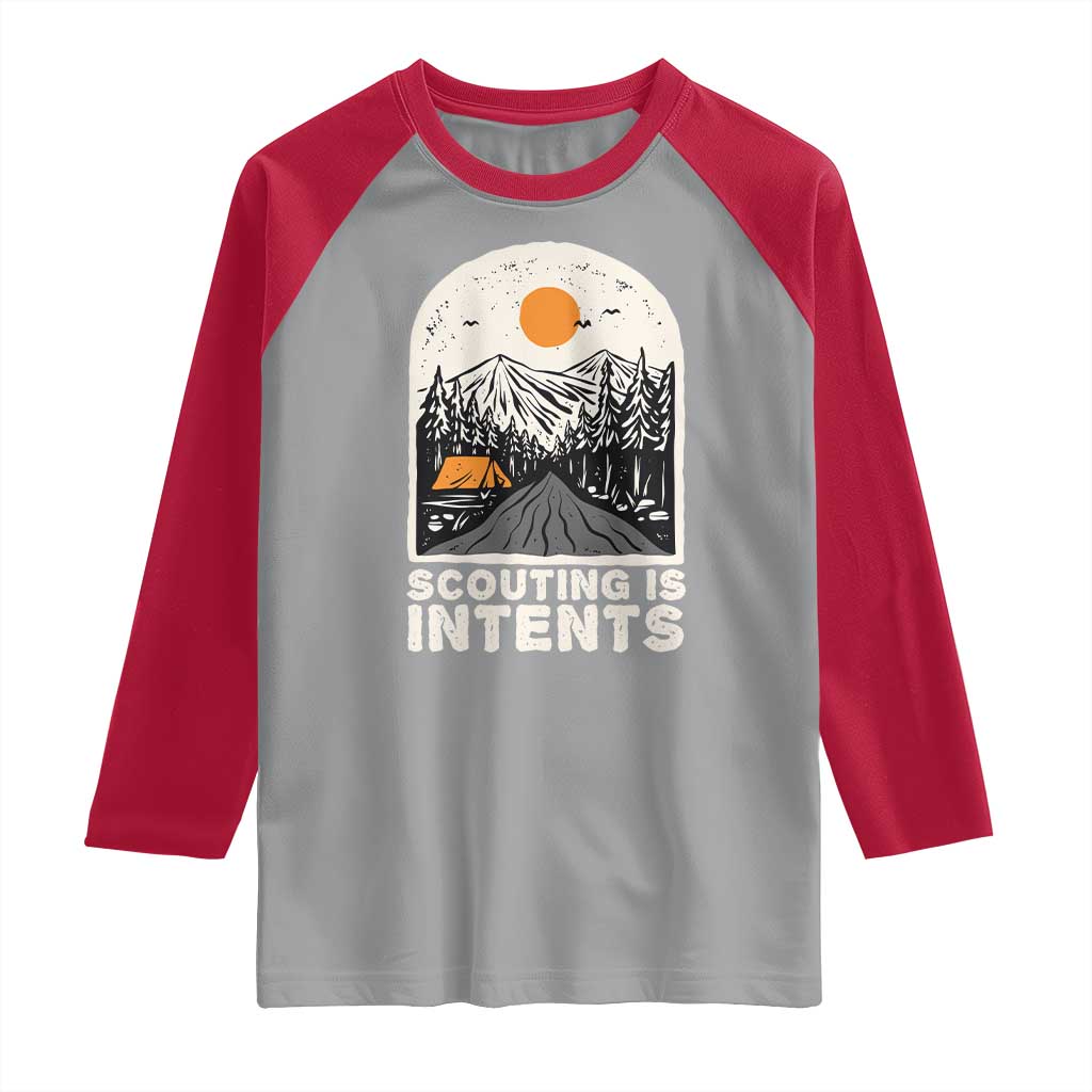 Funny Scout Camping Raglan Shirt Scouting Is Intents Hiking Camper Outdoors Adventure - Wonder Print Shop