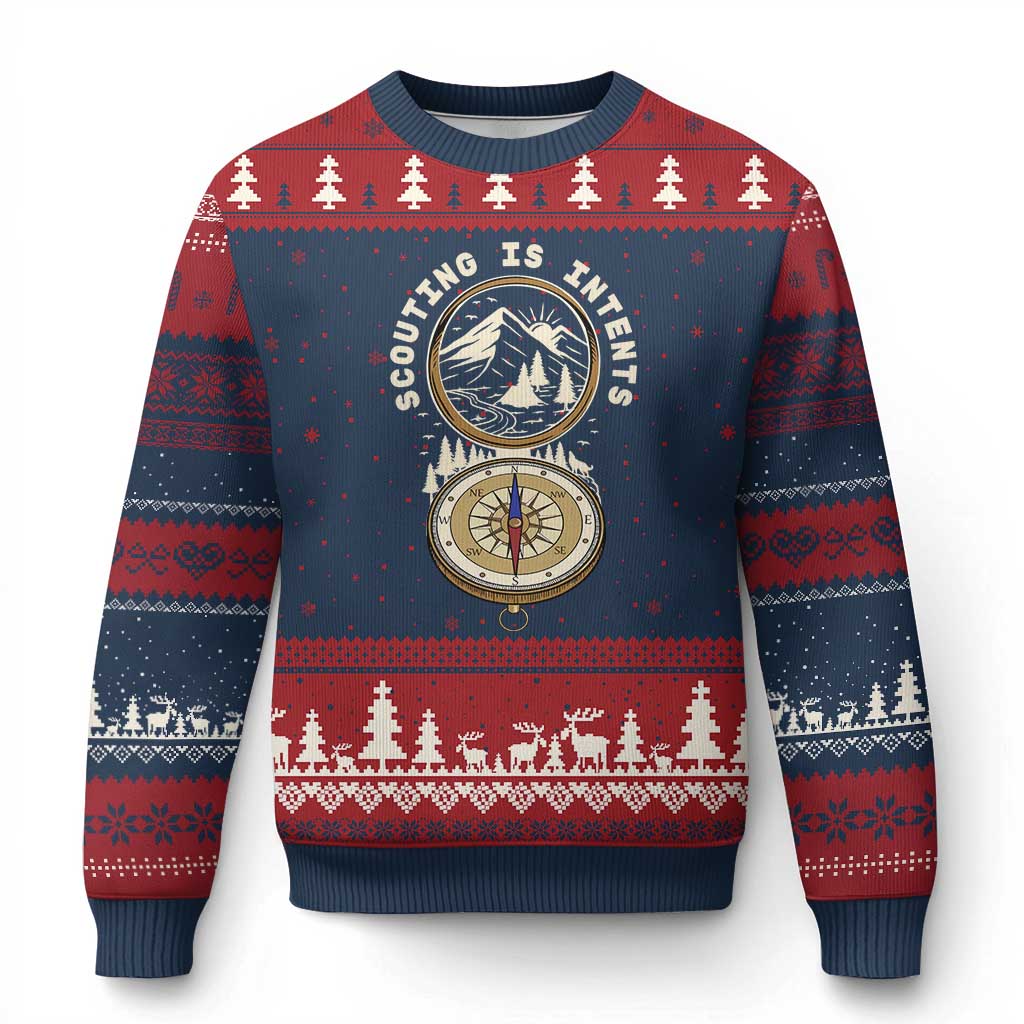 Funny Scout Camping Ugly Christmas Sweater Scouting Is Intents Compass Camper Hiking Outdoors Adventure - Wonder Print Shop