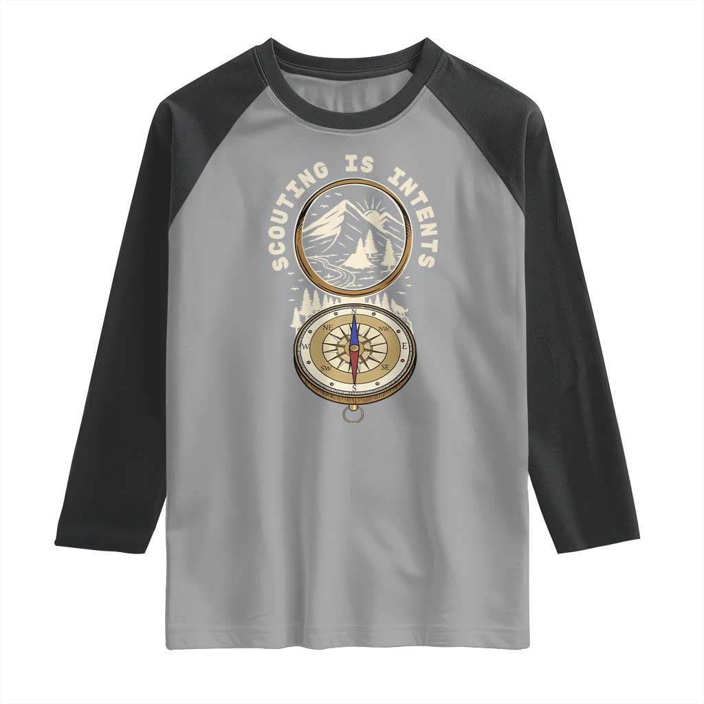 Funny Scout Camping Raglan Shirt Scouting Is Intents Compass Camper Hiking Outdoors Adventure - Wonder Print Shop