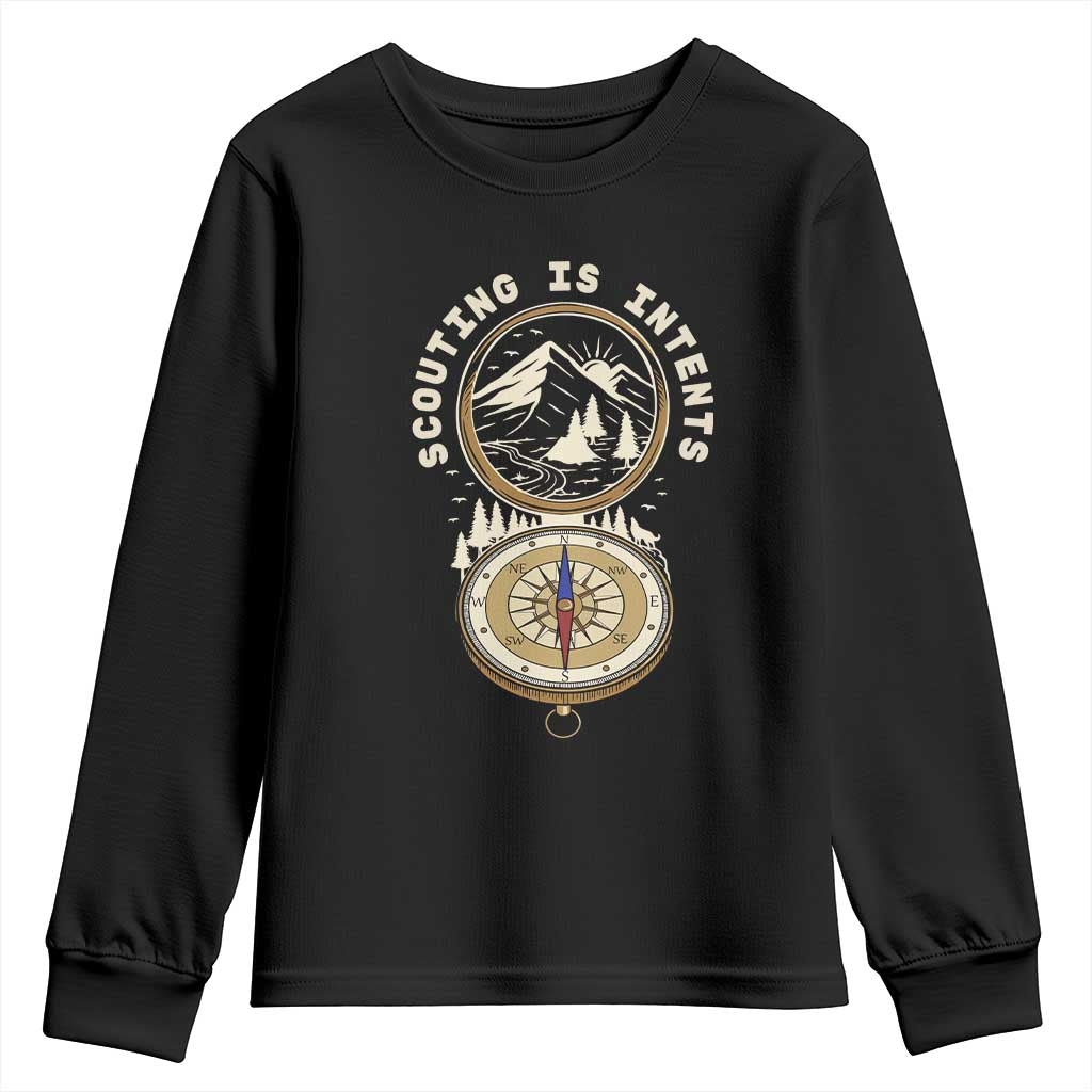 Funny Scout Camping Youth Sweatshirt Scouting Is Intents Compass Camper Hiking Outdoors Adventure - Wonder Print Shop