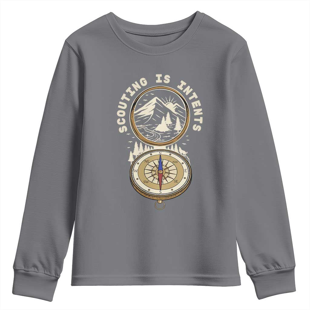Funny Scout Camping Youth Sweatshirt Scouting Is Intents Compass Camper Hiking Outdoors Adventure - Wonder Print Shop