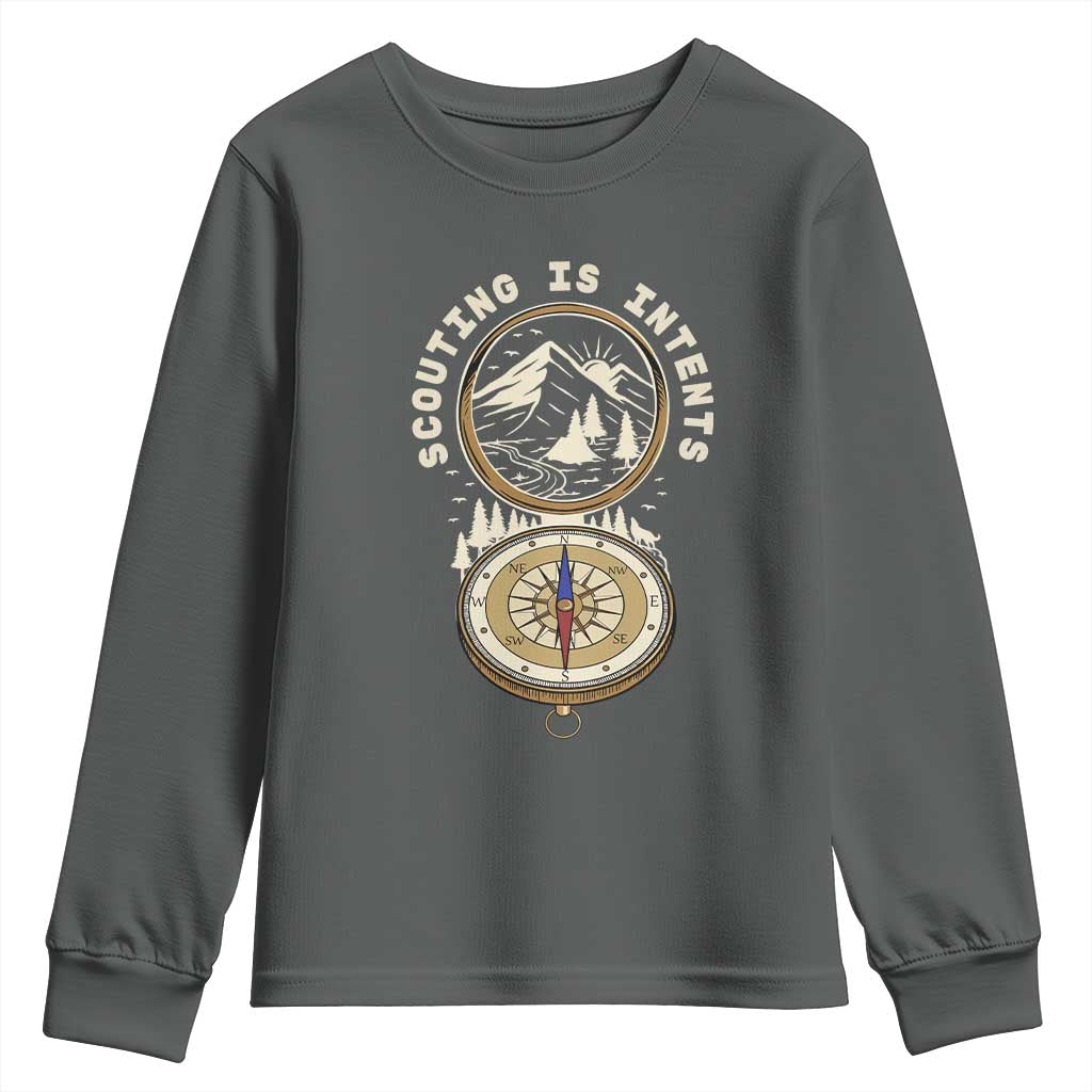 Funny Scout Camping Youth Sweatshirt Scouting Is Intents Compass Camper Hiking Outdoors Adventure - Wonder Print Shop