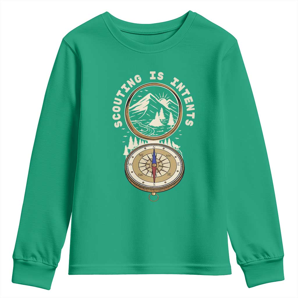 Funny Scout Camping Youth Sweatshirt Scouting Is Intents Compass Camper Hiking Outdoors Adventure - Wonder Print Shop