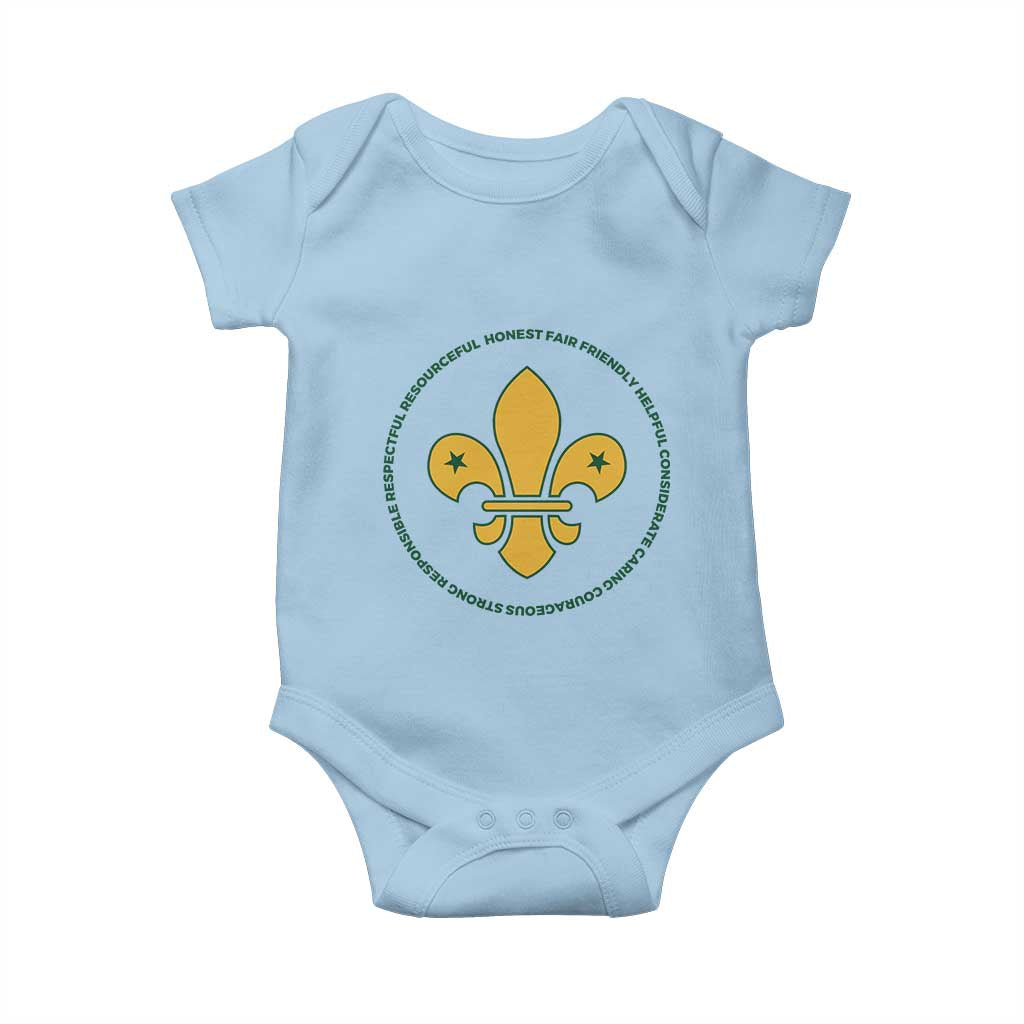Scout Law Values Baby Onesie Scouting Troop Leader Fleur-de-Lis