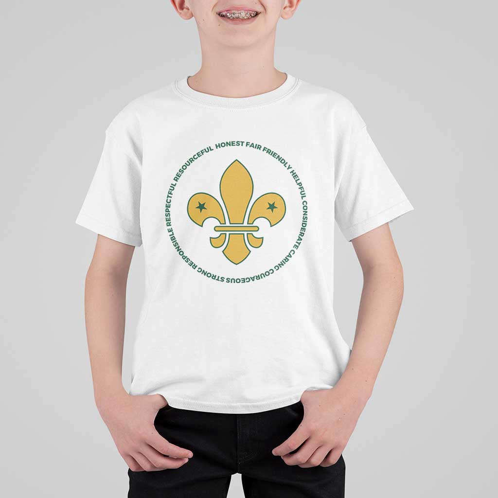 Scout Law Values T Shirt For Kid Scouting Troop Leader Fleur-de-Lis