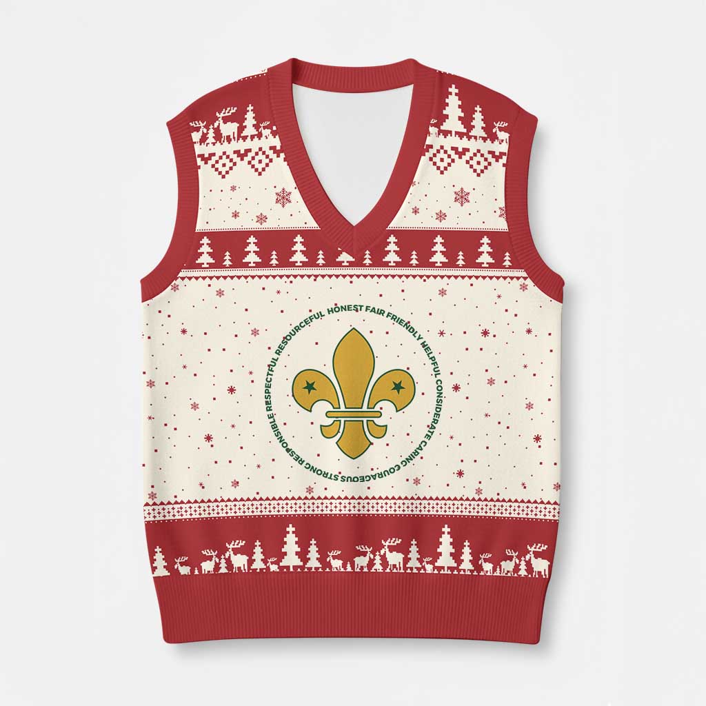 Scout Law Values V-Neck Knit Sweater Vest Scouting Troop Leader Fleur-de-Lis - Wonder Print Shop