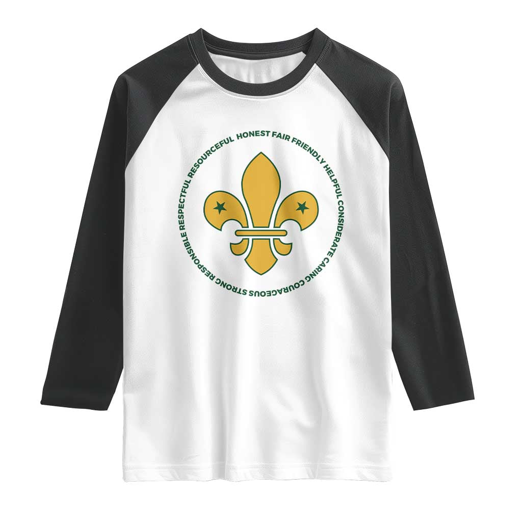Scout Law Values Raglan Shirt Scouting Troop Leader Fleur-de-Lis