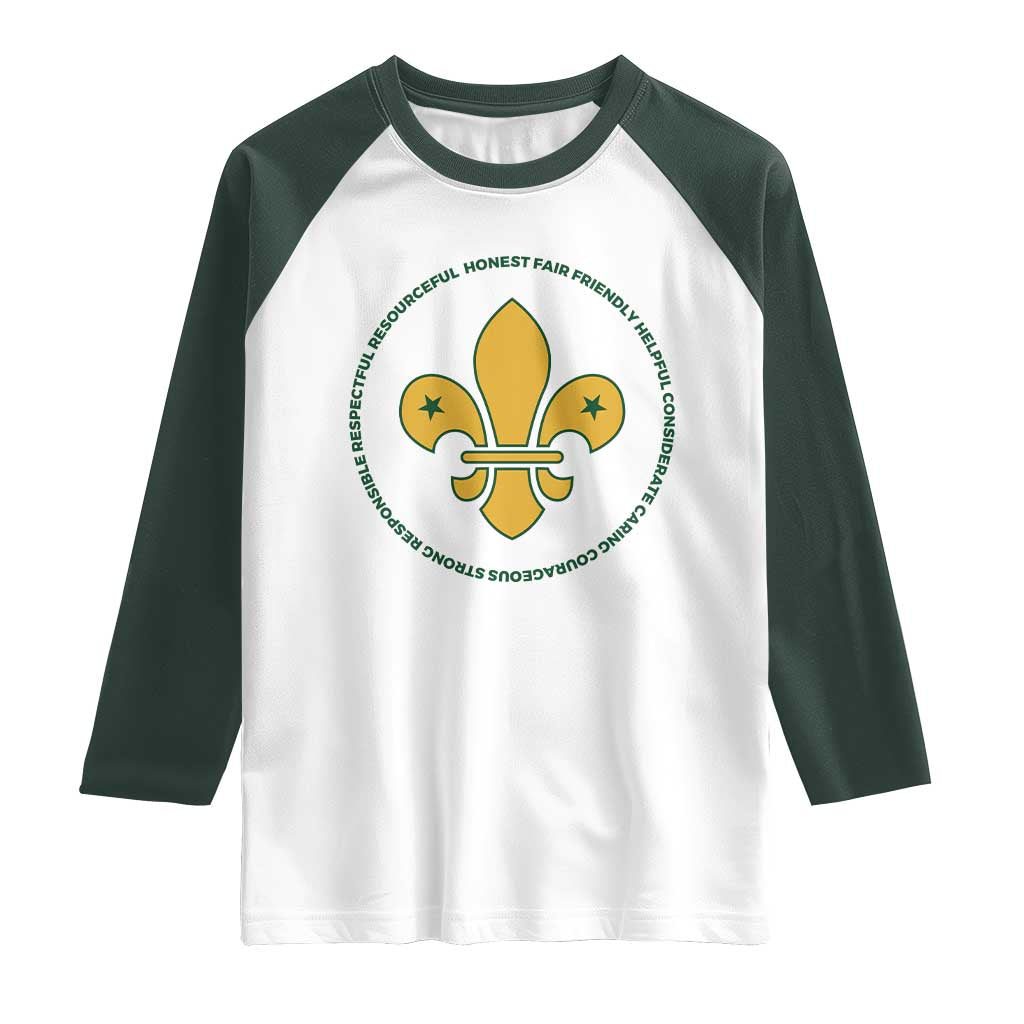 Scout Law Values Raglan Shirt Scouting Troop Leader Fleur-de-Lis