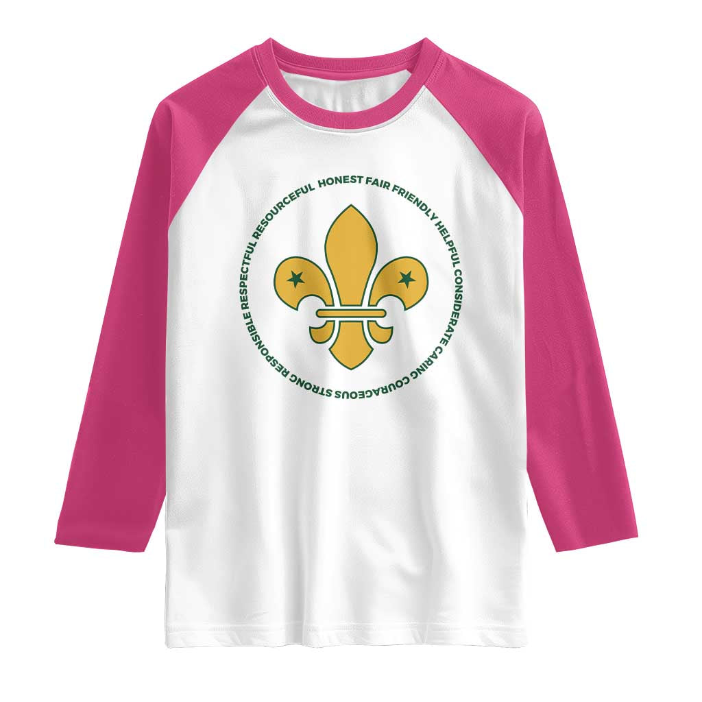 Scout Law Values Raglan Shirt Scouting Troop Leader Fleur-de-Lis