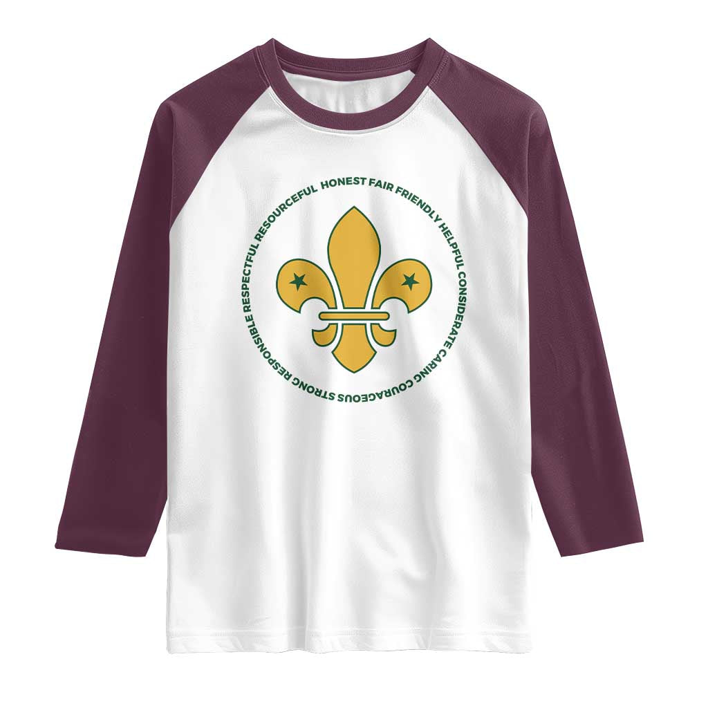 Scout Law Values Raglan Shirt Scouting Troop Leader Fleur-de-Lis