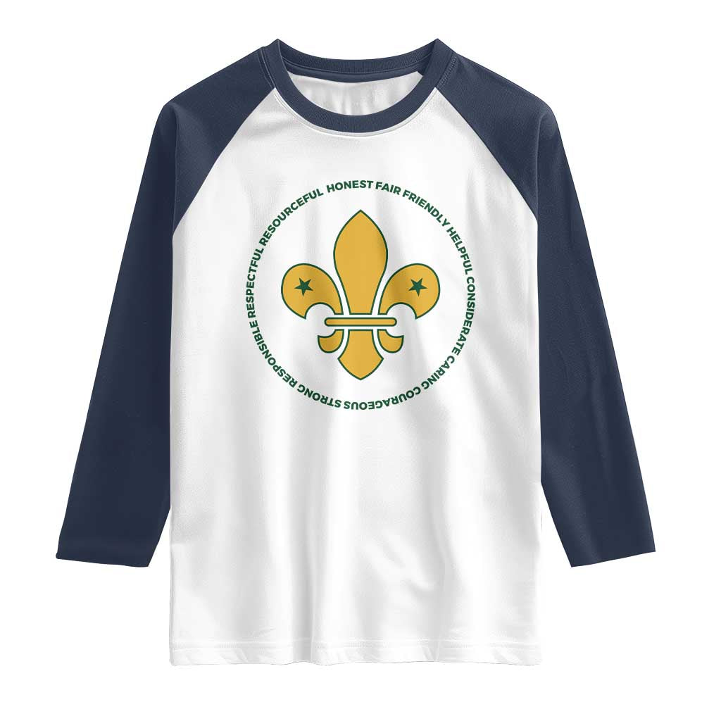 Scout Law Values Raglan Shirt Scouting Troop Leader Fleur-de-Lis