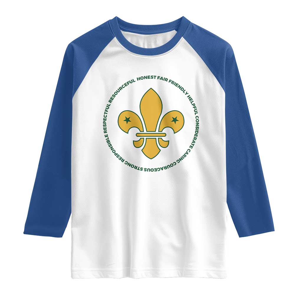 Scout Law Values Raglan Shirt Scouting Troop Leader Fleur-de-Lis