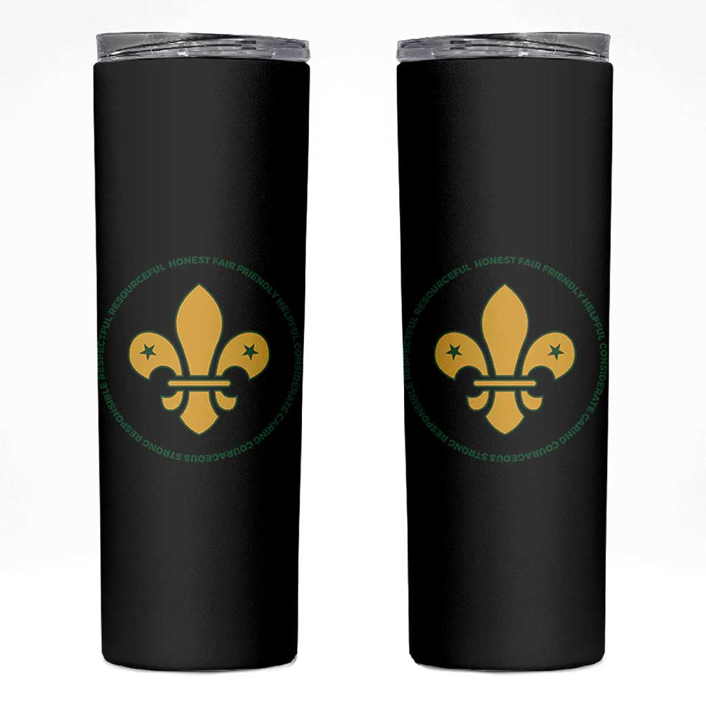 Scout Law Values Skinny Tumbler Scouting Troop Leader Fleur-de-Lis