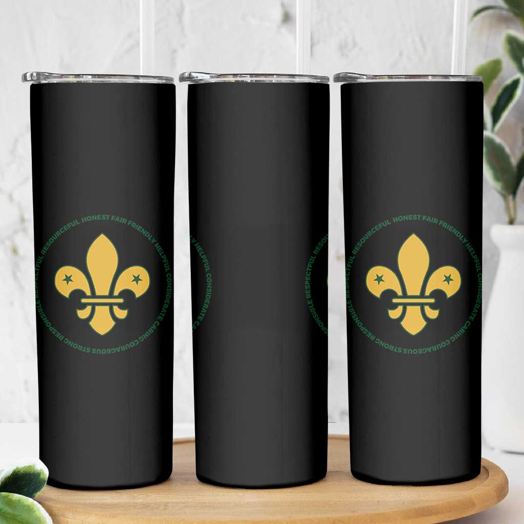 Scout Law Values Skinny Tumbler Scouting Troop Leader Fleur-de-Lis