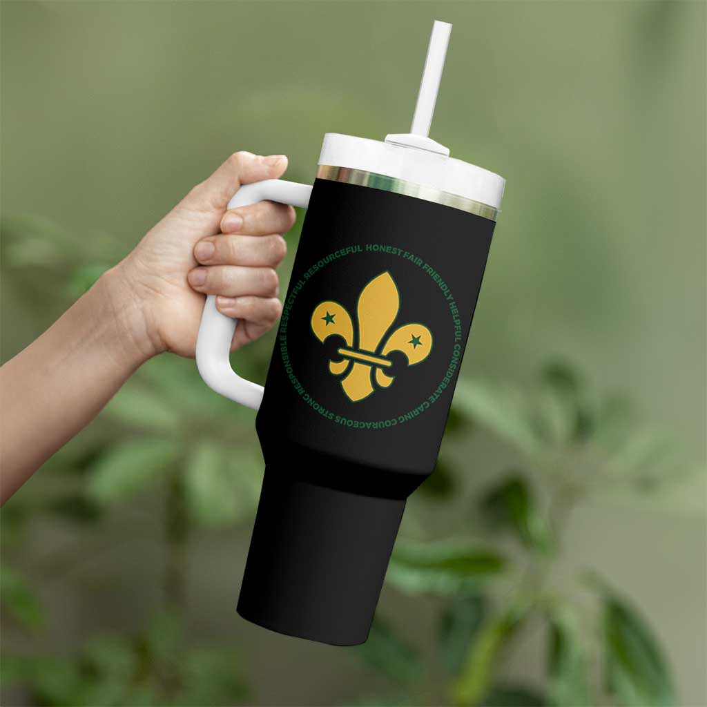 Scout Law Values Tumbler With Handle Scouting Troop Leader Fleur-de-Lis
