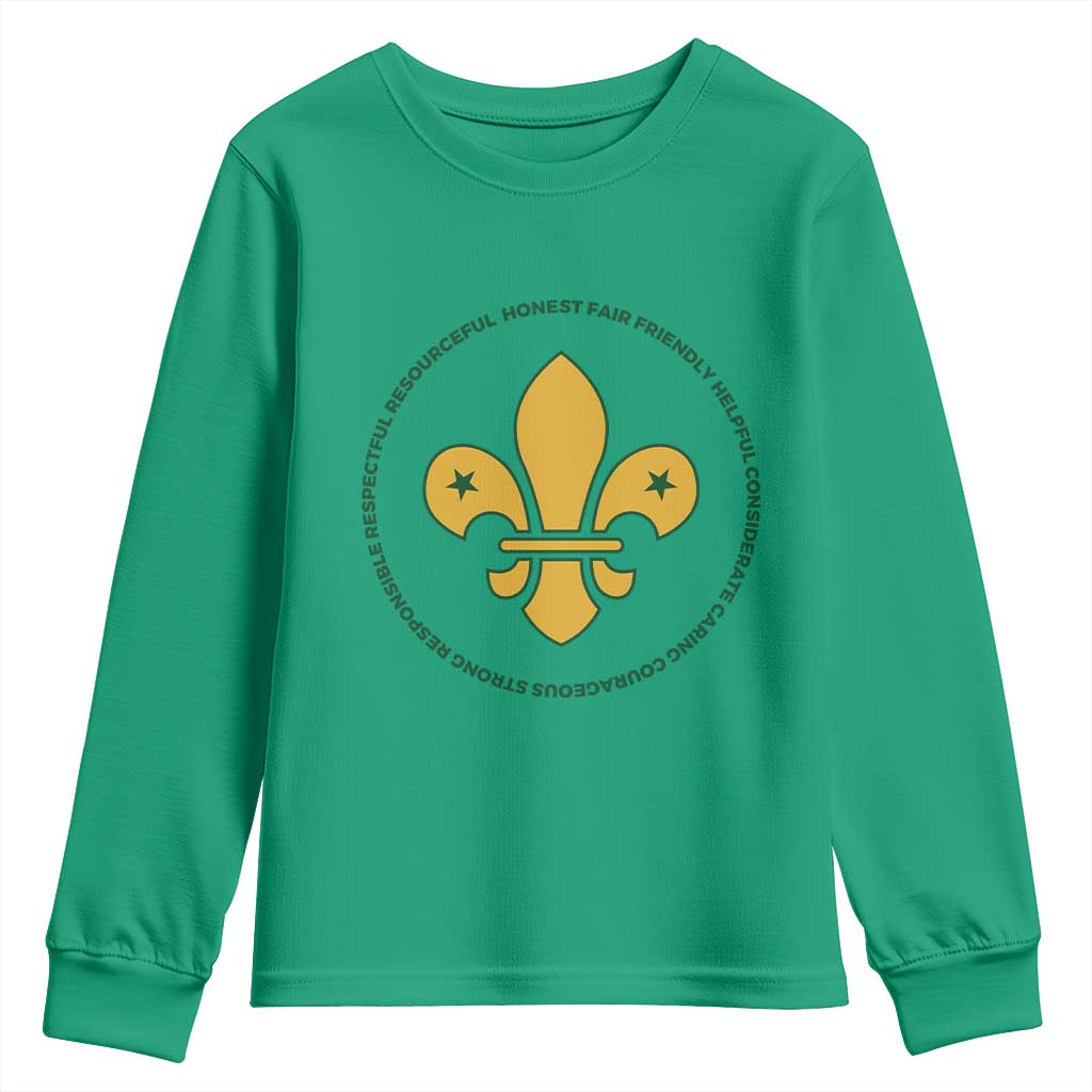 Scout Law Values Youth Sweatshirt Scouting Troop Leader Fleur-de-Lis