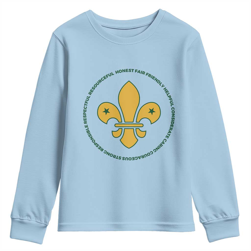 Scout Law Values Youth Sweatshirt Scouting Troop Leader Fleur-de-Lis