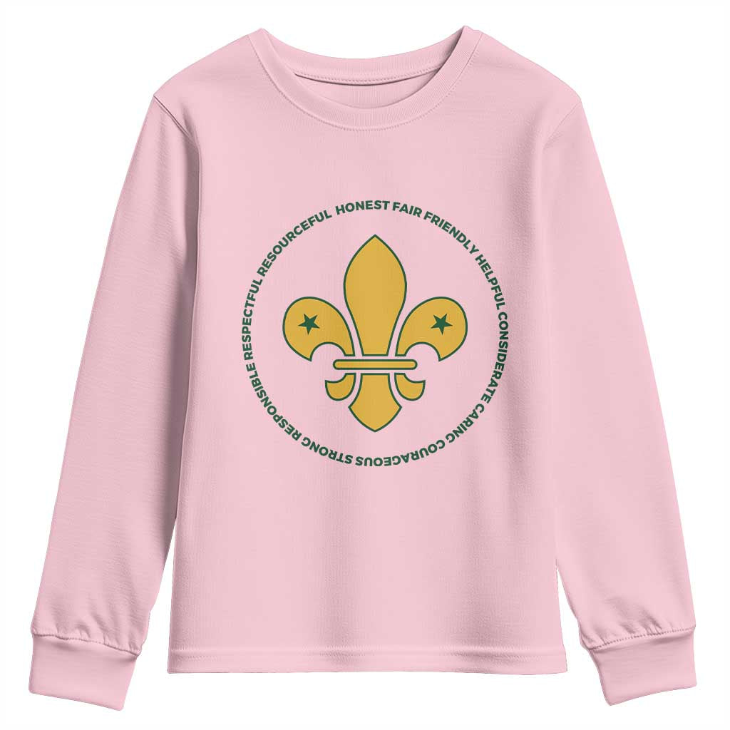 Scout Law Values Youth Sweatshirt Scouting Troop Leader Fleur-de-Lis