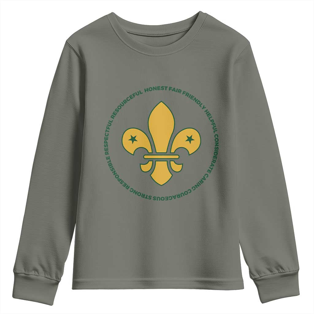 Scout Law Values Youth Sweatshirt Scouting Troop Leader Fleur-de-Lis