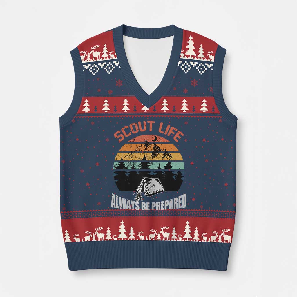 Scout Camping V-Neck Knit Sweater Vest Scout Camping Always Be Prepared Hiking Camping Outdoors Troop Leader - Wonder Print Shop