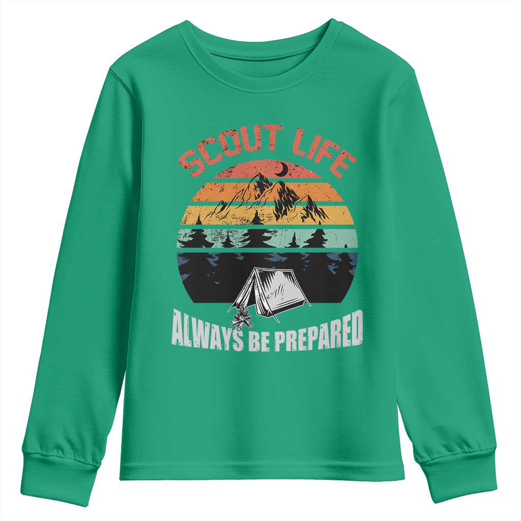 Scout Camping Youth Sweatshirt Scout Camping Always Be Prepared Hiking Camping Outdoors Troop Leader
