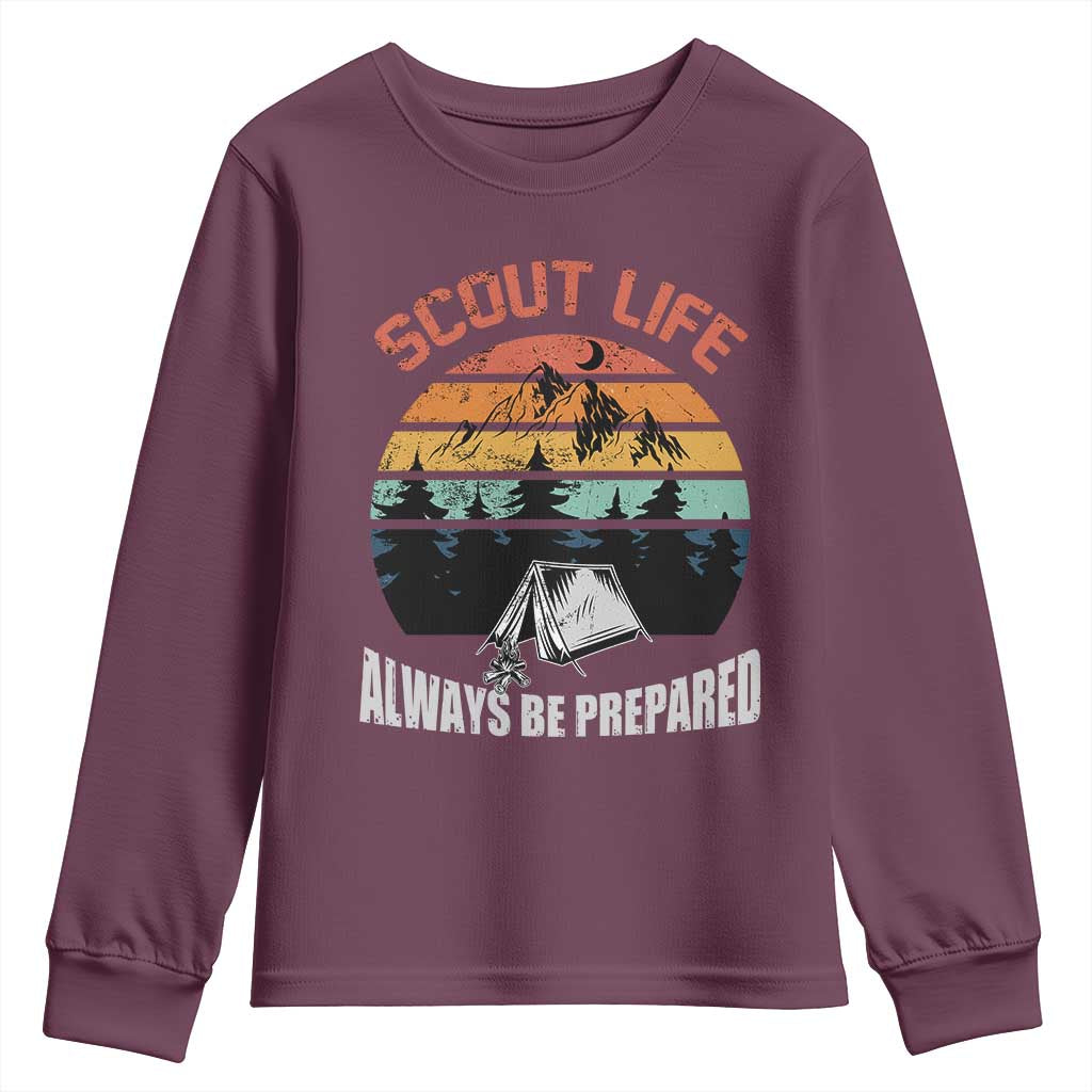Scout Camping Youth Sweatshirt Scout Camping Always Be Prepared Hiking Camping Outdoors Troop Leader