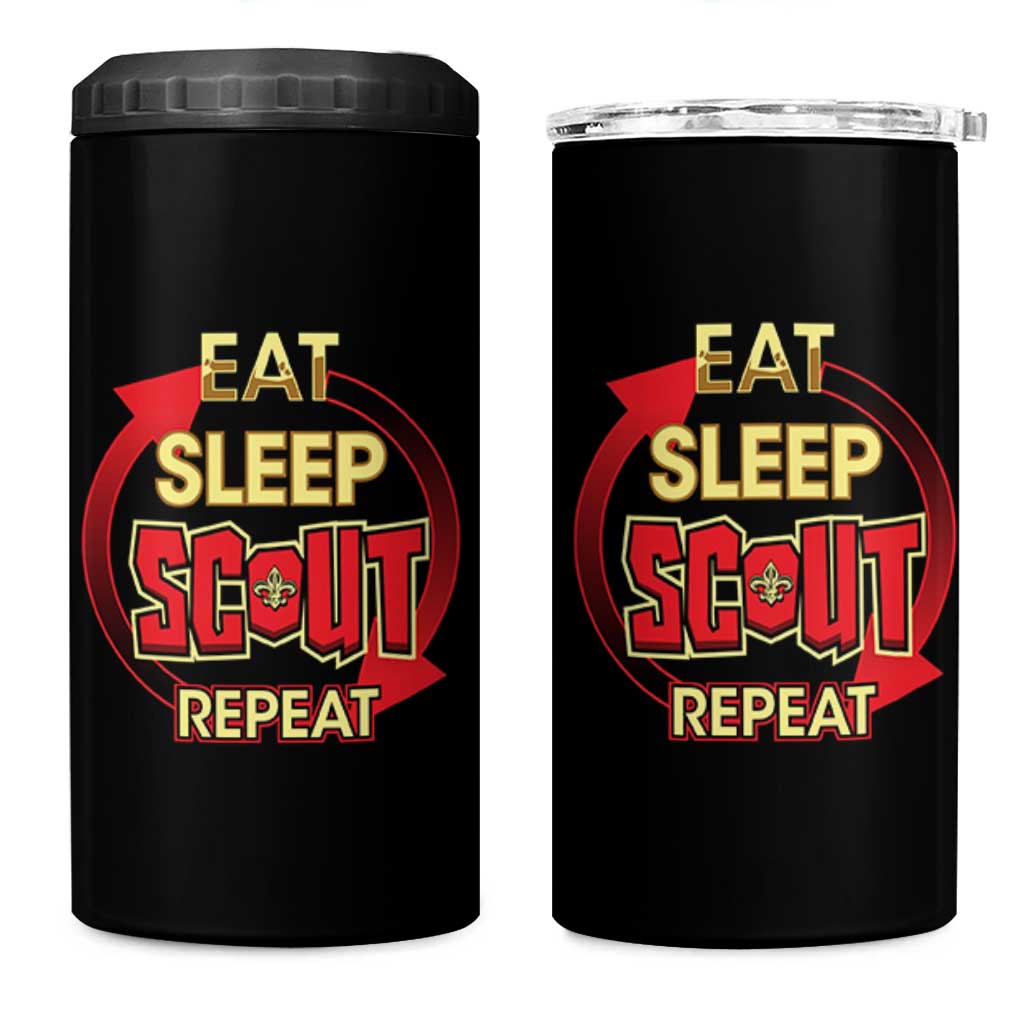 Funny Scout 4 in 1 Can Cooler Tumbler Eat Sleep Scout Repeat Scouting Lovers Camping Hiking Outdoors
