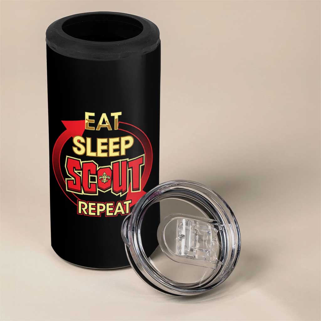 Funny Scout 4 in 1 Can Cooler Tumbler Eat Sleep Scout Repeat Scouting Lovers Camping Hiking Outdoors