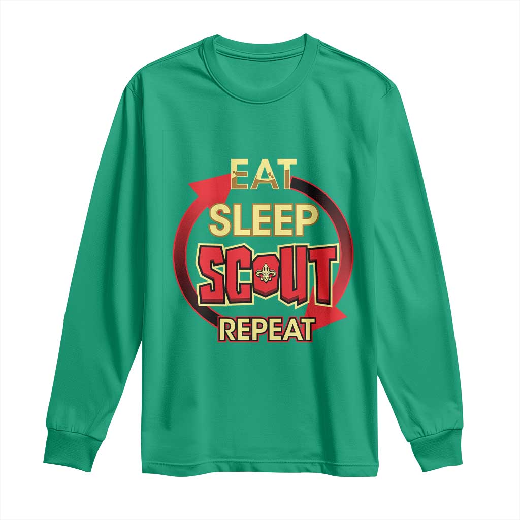 Funny Scout Long Sleeve Shirt Eat Sleep Scout Repeat Scouting Lovers Camping Hiking Outdoors
