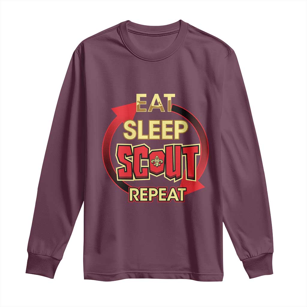 Funny Scout Long Sleeve Shirt Eat Sleep Scout Repeat Scouting Lovers Camping Hiking Outdoors