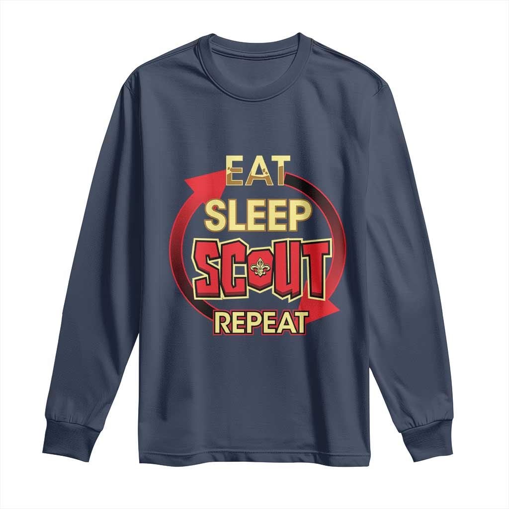 Funny Scout Long Sleeve Shirt Eat Sleep Scout Repeat Scouting Lovers Camping Hiking Outdoors