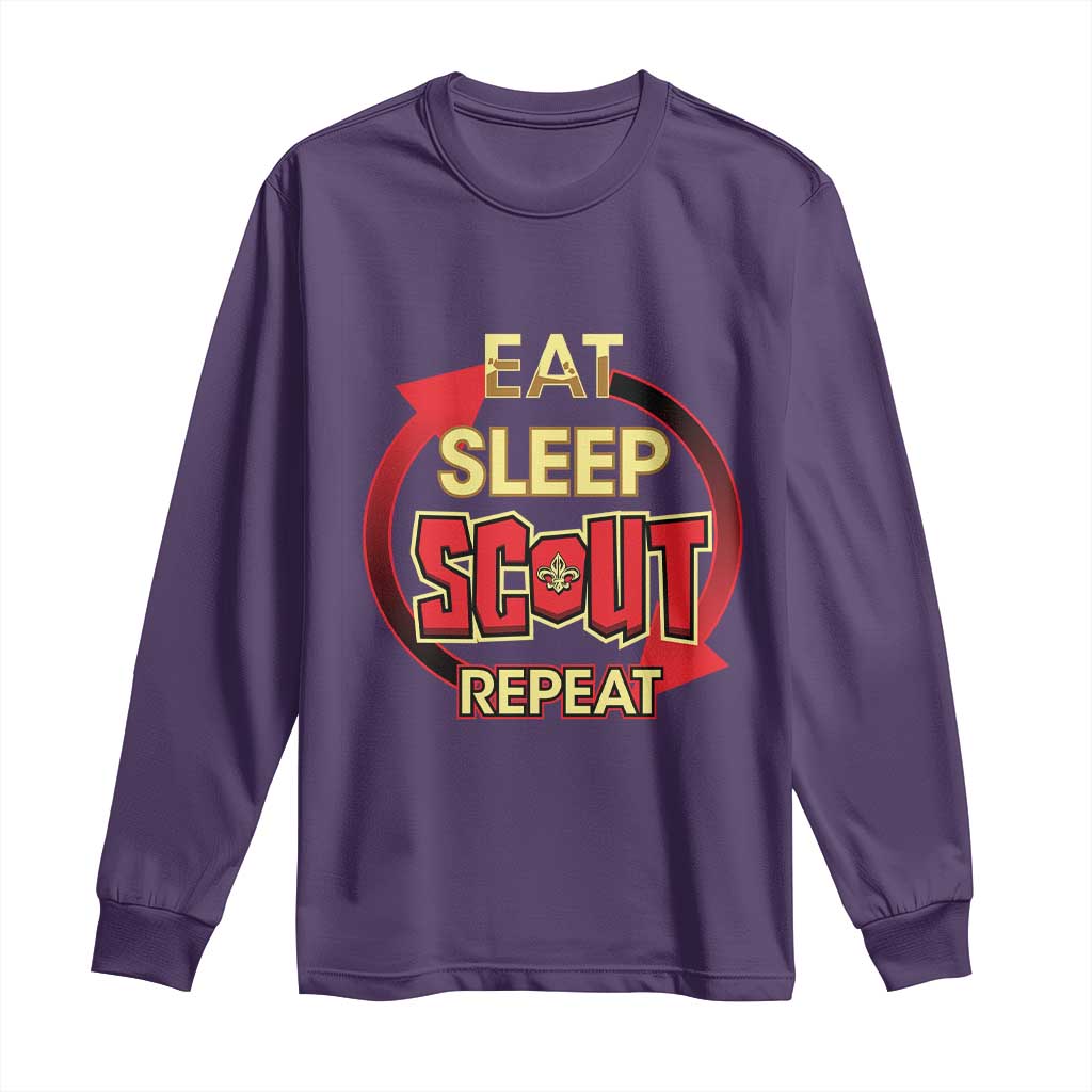 Funny Scout Long Sleeve Shirt Eat Sleep Scout Repeat Scouting Lovers Camping Hiking Outdoors