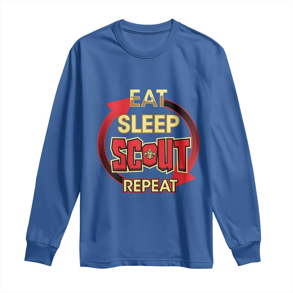 Funny Scout Long Sleeve Shirt Eat Sleep Scout Repeat Scouting Lovers Camping Hiking Outdoors