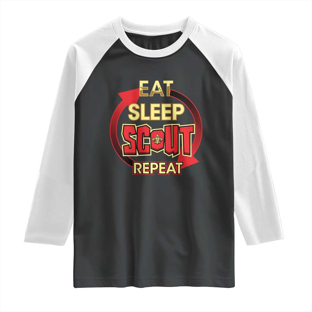 Funny Scout Raglan Shirt Eat Sleep Scout Repeat Scouting Lovers Camping Hiking Outdoors