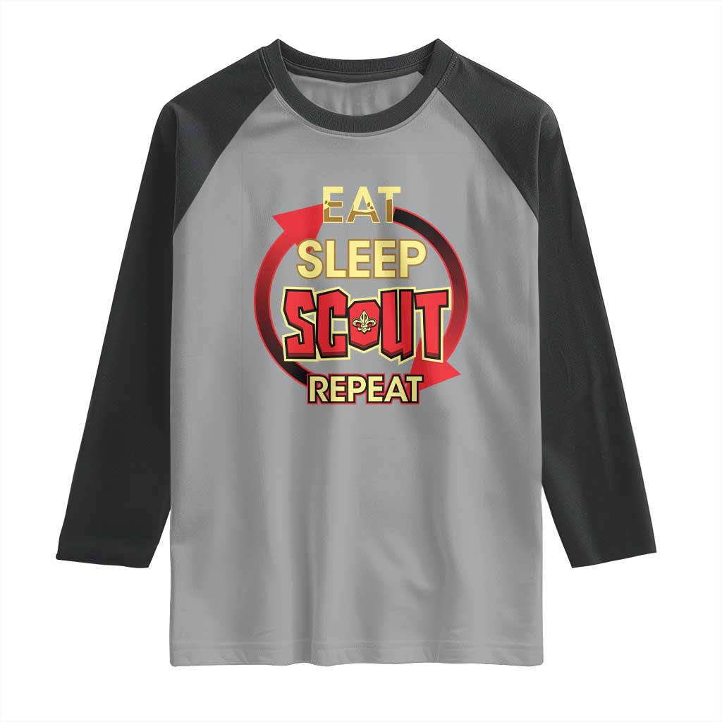Funny Scout Raglan Shirt Eat Sleep Scout Repeat Scouting Lovers Camping Hiking Outdoors