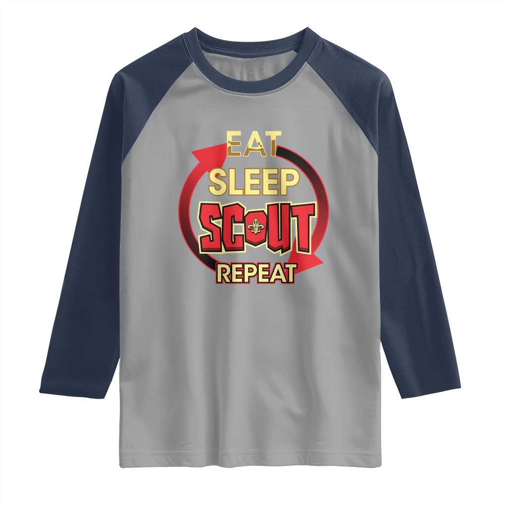 Funny Scout Raglan Shirt Eat Sleep Scout Repeat Scouting Lovers Camping Hiking Outdoors