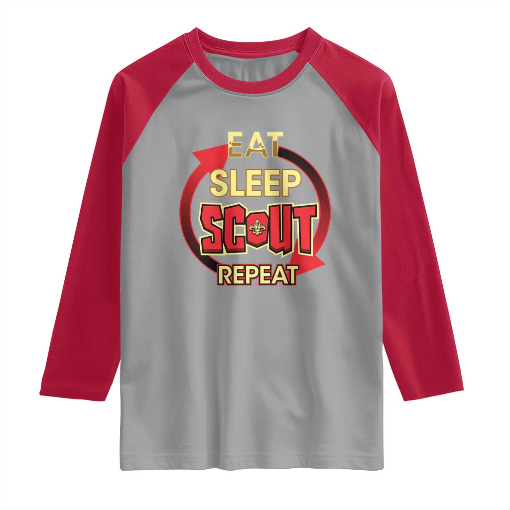 Funny Scout Raglan Shirt Eat Sleep Scout Repeat Scouting Lovers Camping Hiking Outdoors