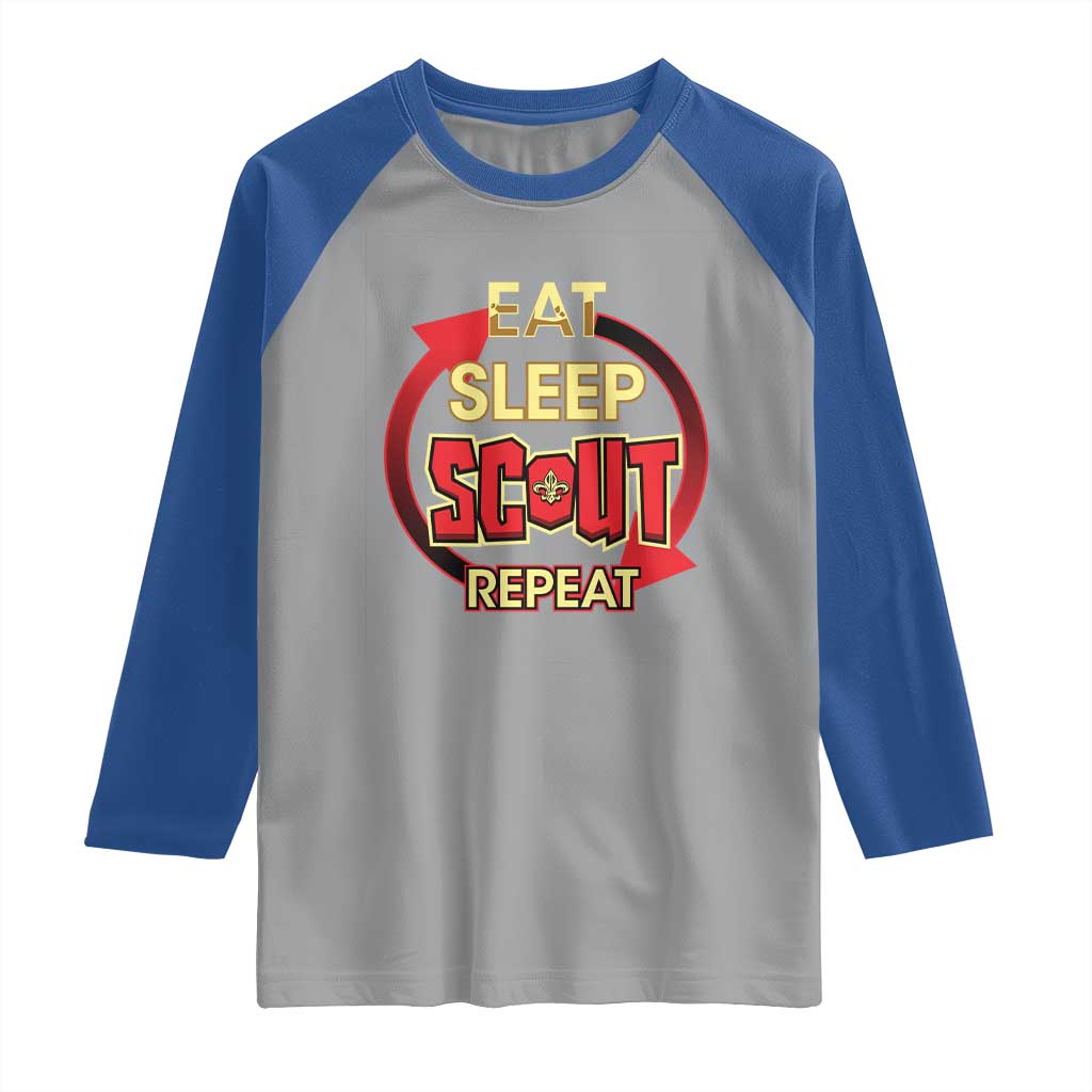 Funny Scout Raglan Shirt Eat Sleep Scout Repeat Scouting Lovers Camping Hiking Outdoors