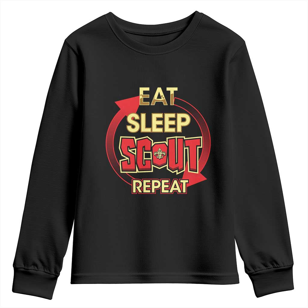 Funny Scout Youth Sweatshirt Eat Sleep Scout Repeat Scouting Lovers Camping Hiking Outdoors
