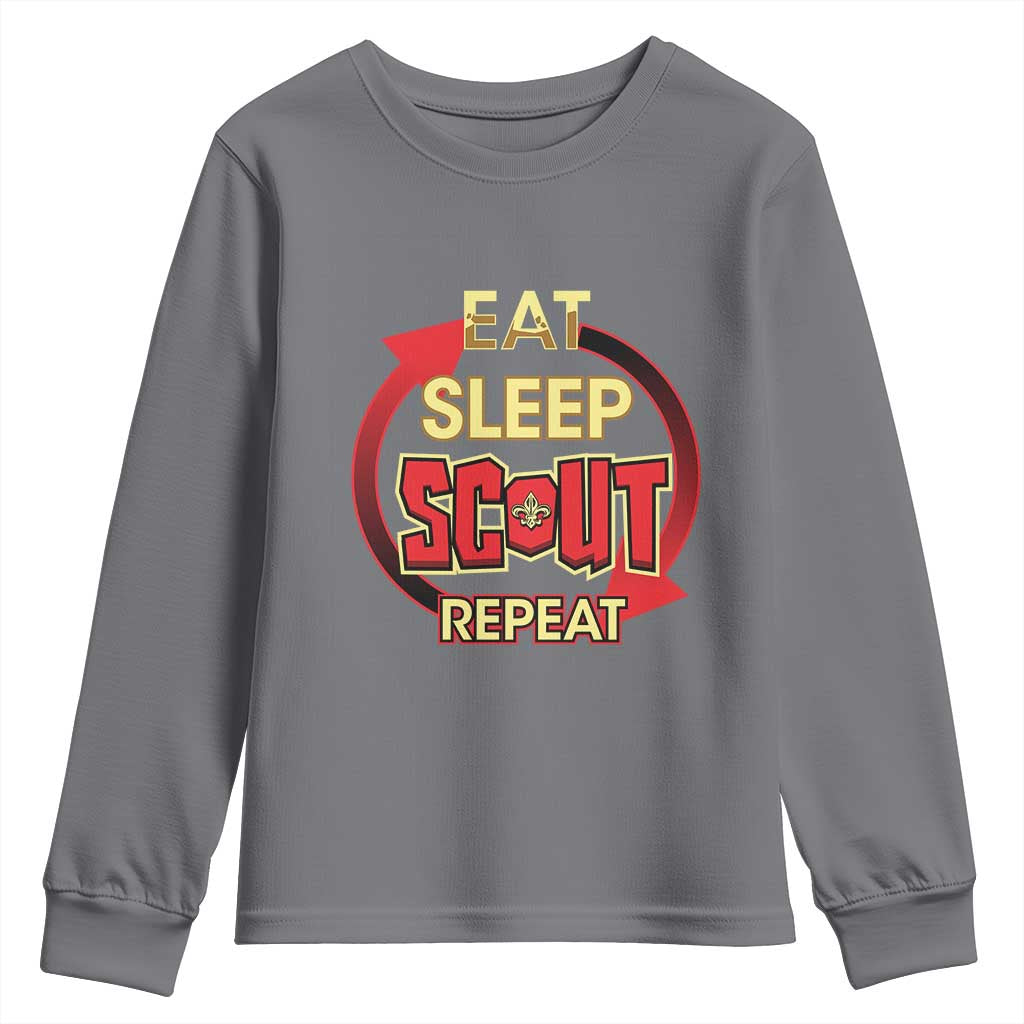 Funny Scout Youth Sweatshirt Eat Sleep Scout Repeat Scouting Lovers Camping Hiking Outdoors