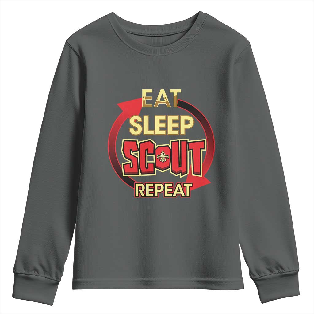Funny Scout Youth Sweatshirt Eat Sleep Scout Repeat Scouting Lovers Camping Hiking Outdoors