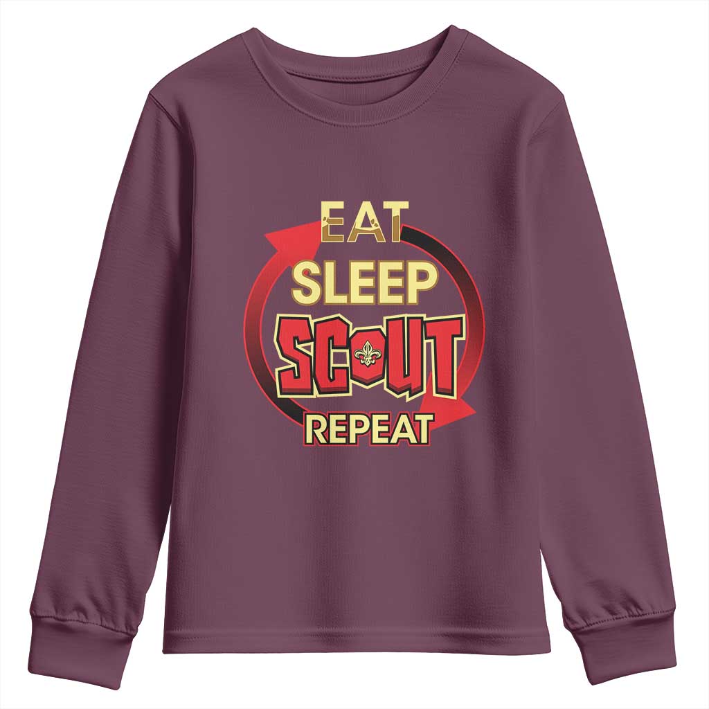 Funny Scout Youth Sweatshirt Eat Sleep Scout Repeat Scouting Lovers Camping Hiking Outdoors