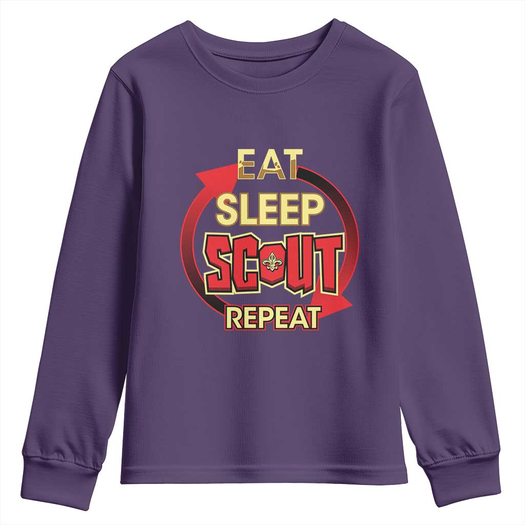 Funny Scout Youth Sweatshirt Eat Sleep Scout Repeat Scouting Lovers Camping Hiking Outdoors