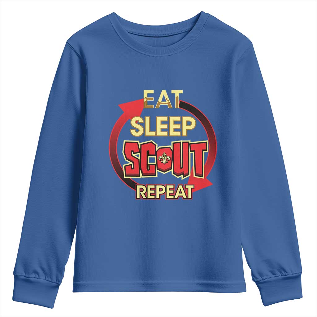 Funny Scout Youth Sweatshirt Eat Sleep Scout Repeat Scouting Lovers Camping Hiking Outdoors