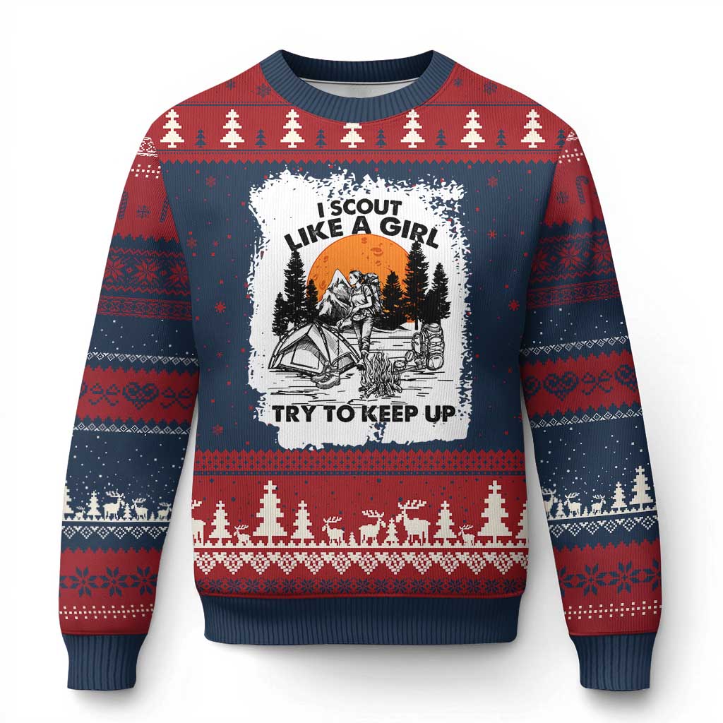 Scout Girl Ugly Christmas Sweater I Scout Like A Girl Try To Keep Up Hiking Camping Scouting Lovers - Wonder Print Shop