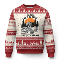 Scout Girl Ugly Christmas Sweater I Scout Like A Girl Try To Keep Up Hiking Camping Scouting - Wonder Print Shop