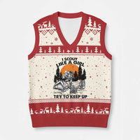 Scout Girl V-Neck Knit Sweater Vest I Scout Like A Girl Try To Keep Up Hiking Camping Scouting - Wonder Print Shop