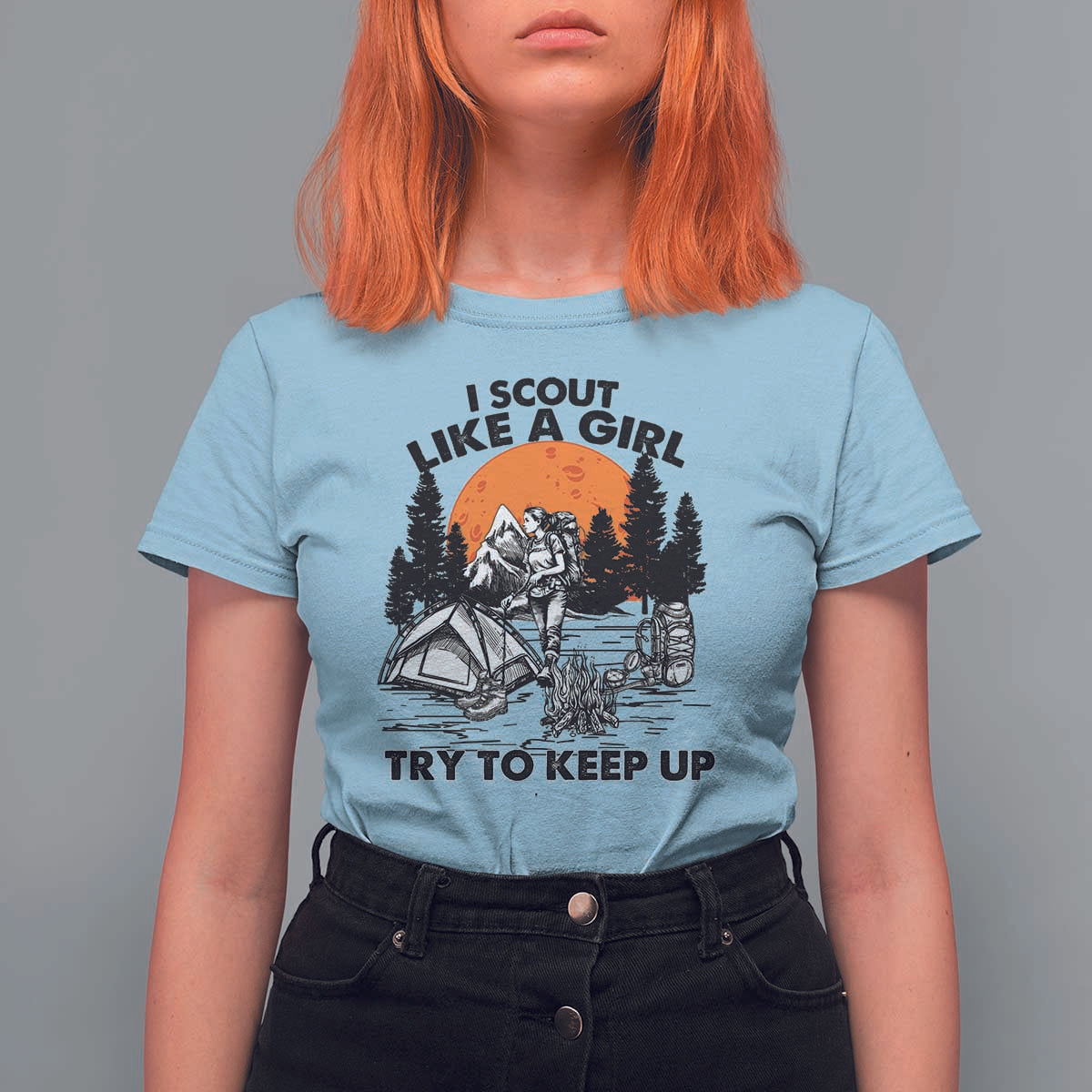 Scout Girl T Shirt For Women I Scout Like A Girl Try To Keep Up Hiking Camping Scouting