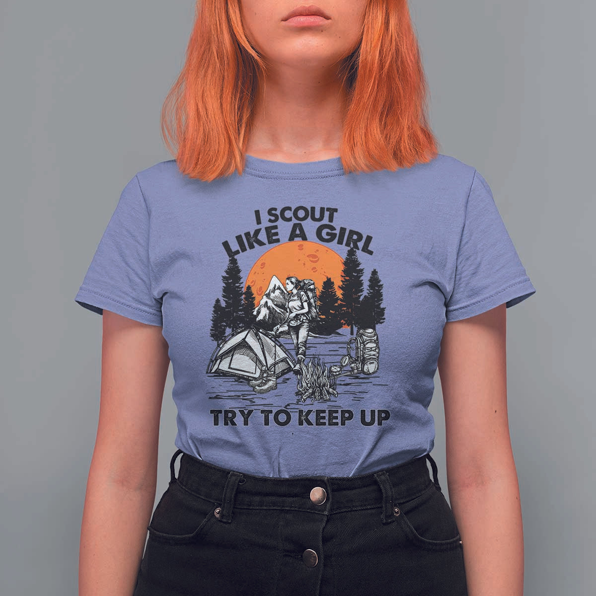 Scout Girl T Shirt For Women I Scout Like A Girl Try To Keep Up Hiking Camping Scouting
