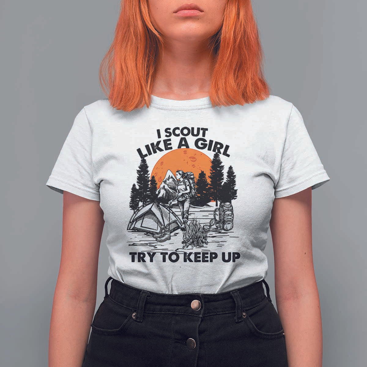 Scout Girl T Shirt For Women I Scout Like A Girl Try To Keep Up Hiking Camping Scouting